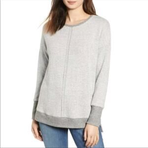 Gibson Gray White Mini Stripe High Low Sweater